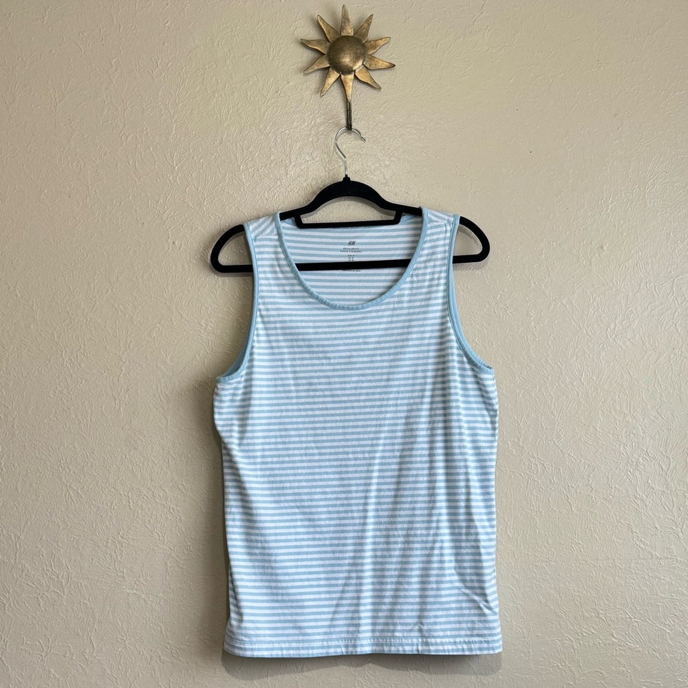Mens Blue and White Striped Tank Top